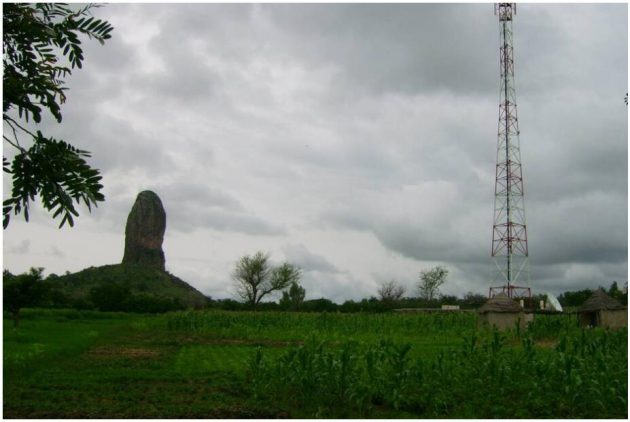 Transmission mast in the Mandara Mountains
