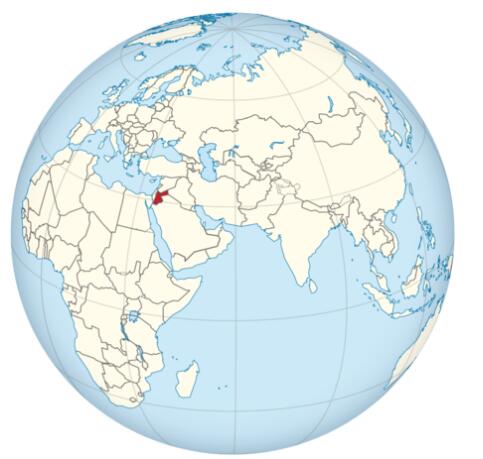 Location Map of Jordan on the globe